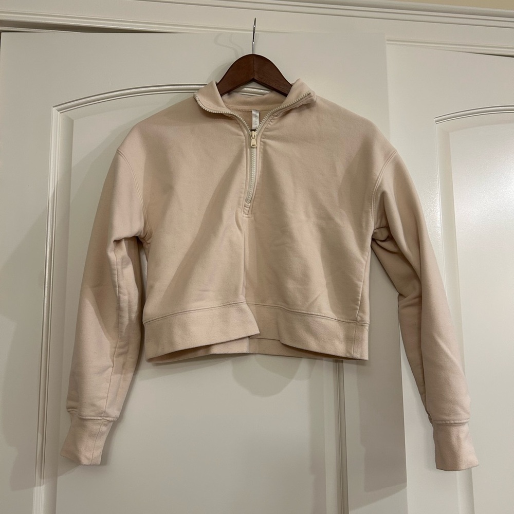 Fabletics Cropped Cozy Cream 1/2 Zip